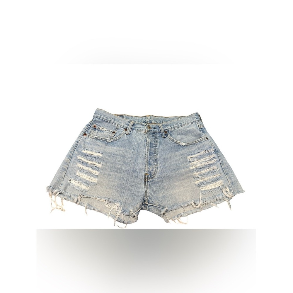 Levis 501 Distressed Denim Shorts Light Wash Raw Hem W33 501-0193